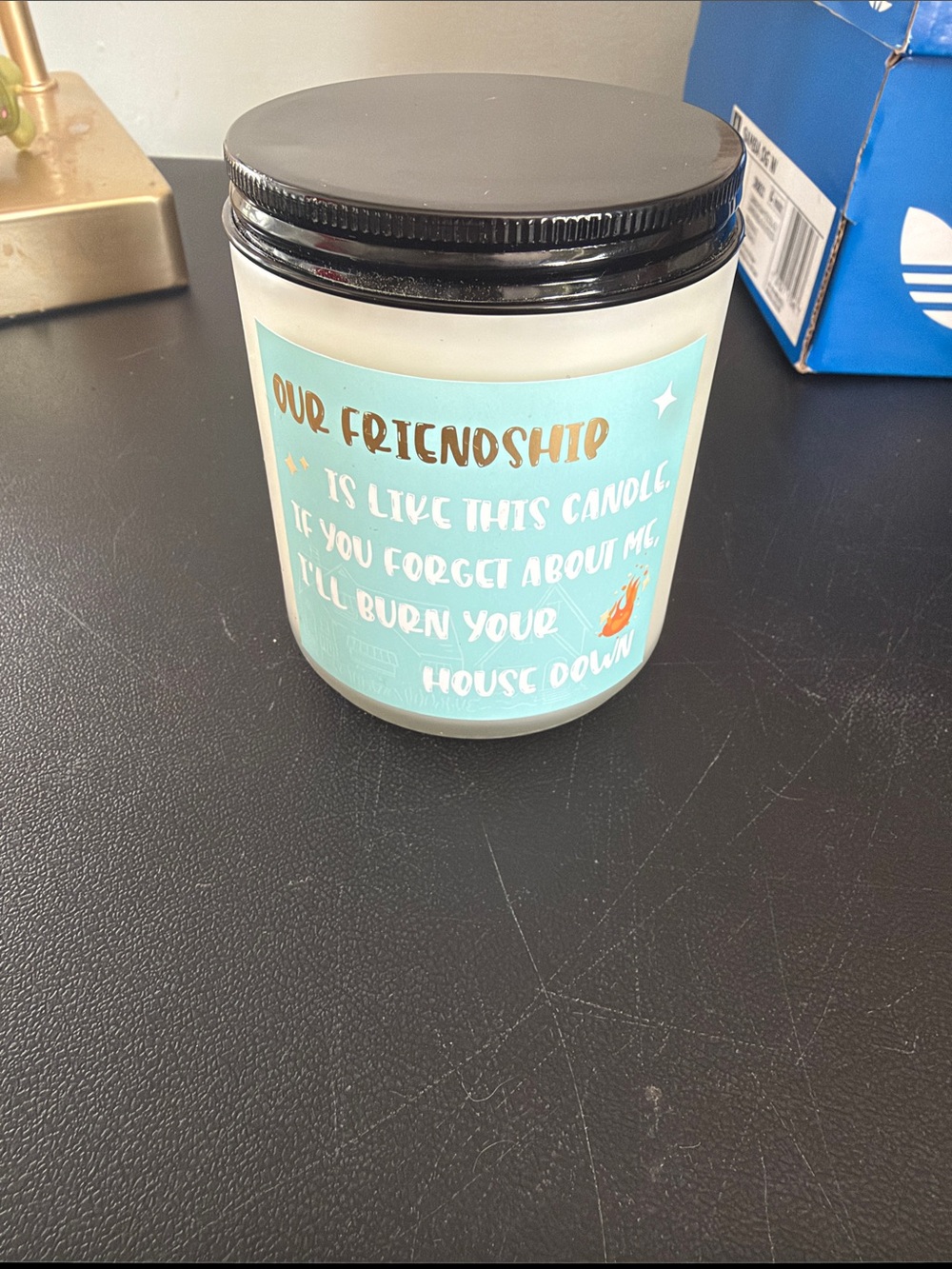 Our Friendship Scented Candle - Aqua Label White Jar